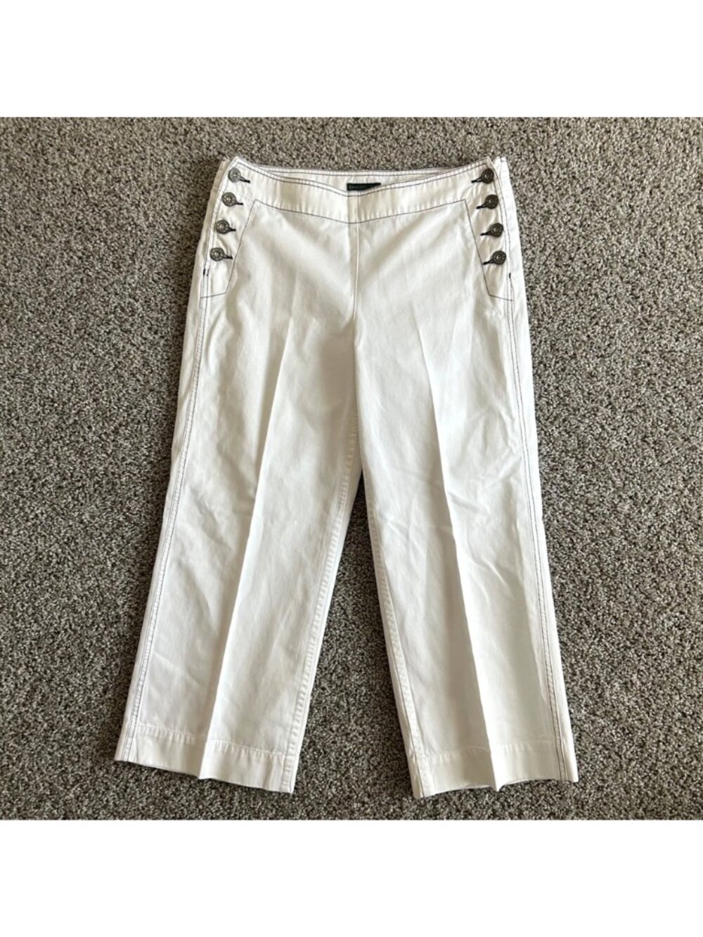 Ralph Lauren Women's Sz 8 White Sailor Pants Button Detail Wide Leg Crop - Picture 10 of 10